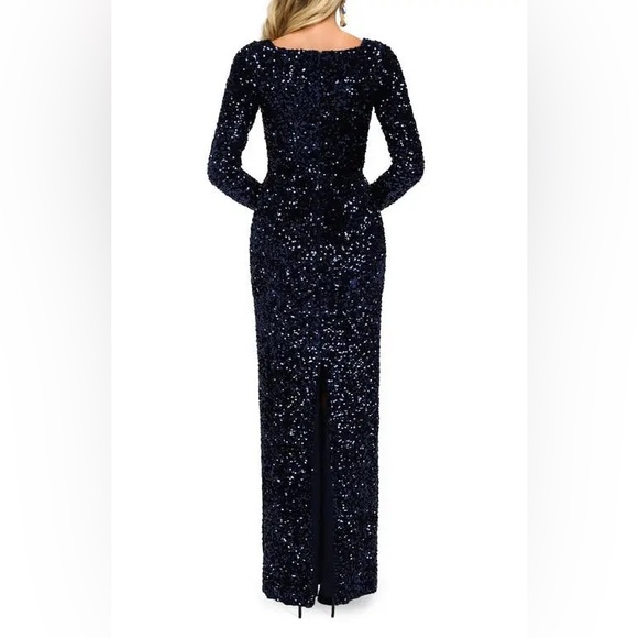 HELSI Jamie Square-Neck Sequin Velvet Column Gown in Black Size XS Preloved - Picture 3 of 8